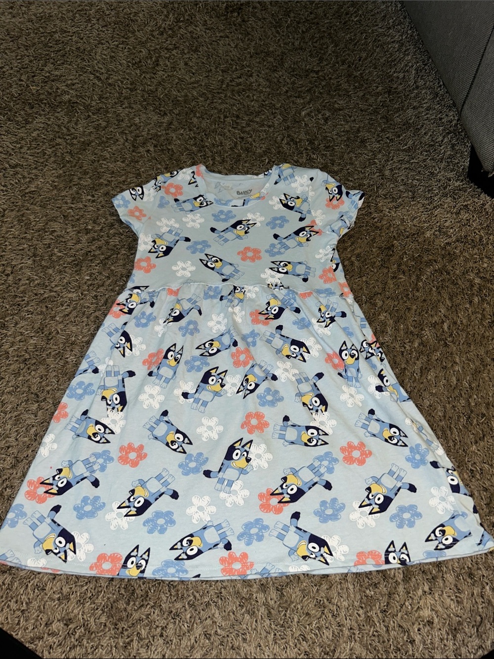Bluey Girls' Light Blue Cartoon Print Casual Dress